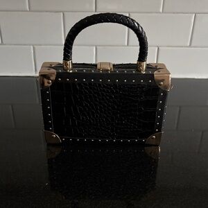 Sophisticated Black Croc-Embossed Clutch